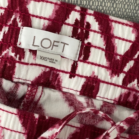 Ann Taylor Loft XXS Linen Shorts Cool Flowy Tie Waist Pink Red New! - Picture 7 of 7